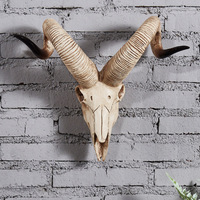 Crâne de mouton antique mural de style européen, décoration murale créative tridimensionnelle en résine synthétique, ornement suspendu tête de vache