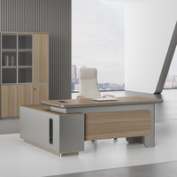 Bureau de direction moderne de luxe haut de gamme Foshan 1,6 m avec armoire de rangement, bureau de PDG/manager en bois grain chevron silencieux