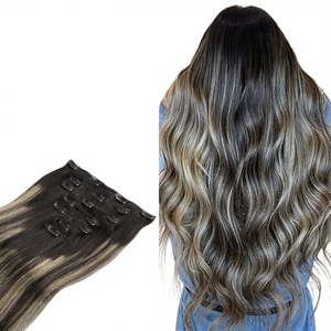 Extensioni di Capelli Umani con Clip 16 Pollici 120g 7 Pezzi Balayage Nero <span class=keywords><strong>Naturale</strong></span> <span class=keywords><strong>Biondo</strong></span> <span class=keywords><strong>Chiaro</strong></span> Remy Doppia Trama Capelli Veri - Product Image 1