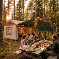 Tente gonflable avec auvent avant extensible, tente de glamping imperméable pour 3-4 personnes avec structure pneumatique pour un camping familial de luxe en plein air