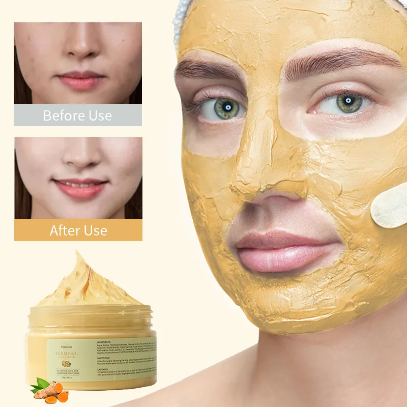 Máscara tumérica coreana para cuidados com a pele Máscara facial de argila de cúrcuma de limpeza profunda e brilho facial natural de marca própria