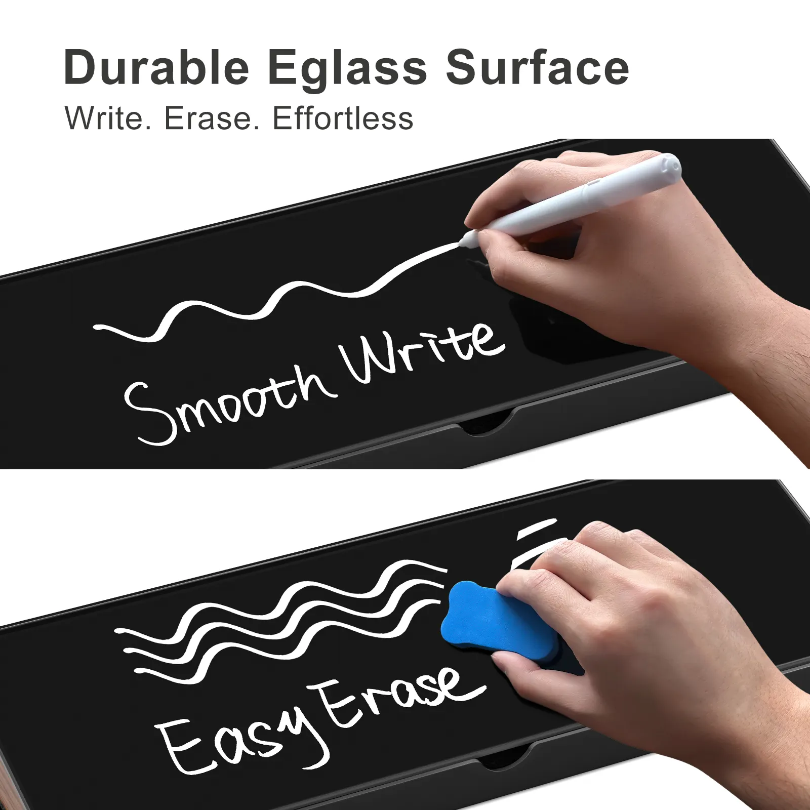 Sturdy Aluminum Dry erase white board Wooden Storage Compartment Glass Whiteboard Buddy Board for Office  Home  School  Desk