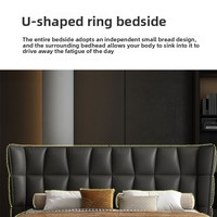 Husk Bed Lit moelleux moderne haut de gamme de 1.95m au design italien avec cadre en bois et tête de lit en cuir véritable pour la chambre principale