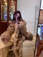 Manteau d'hiver long décontracté de luxe écologique avec capuche en fausse fourrure de zibeline, bouton unique, coupe ample, tissé, chaud et élégant