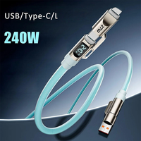 Câble de charge rapide 4-en-1 240W avec affichage numérique, puce E-Marker, courant 5A, transfert de données 480 Mbps, câble USB Type-C en silicone liquide