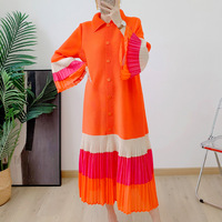 Nouvelle Robe Chemise Plissée à Volants Color Block Printemps-Été 2026 pour Femme, Manches Longues Décontractées Grande Taille Style Miyake