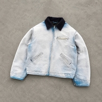 Veste de travail ample en toile de canard bleue de haute qualité pour hommes, style vintage délavé, fermeture éclair, inspirée des vestes de travail de Detroit