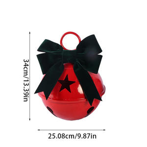 Campana Decorativa in Ferro Rosa e Verde con Grande Fiocco e Ritagli a Stella per Vetrine, Patio e Portico, Decorazione Festiva, Campana Natalizia Rosa - Product Image 4