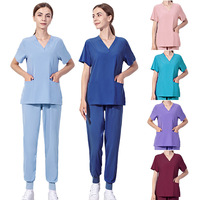 Offre Spéciale V-cou jogger pantalon Uniforme Femmes Uniformes Médicaux Hospitaliers Gommages Soins Infirmiers Uniforme Gommage Définit Hauts À Manches Courtes