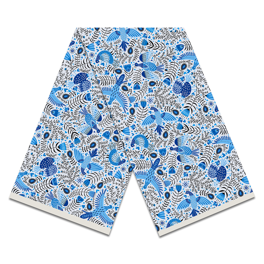 Tissu Wax Africain En Coton 100% - Motifs Colorés Gris/bleu/blanc, Vendu Au Mètre