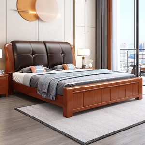 Meubles de chambre à coucher en bois massif de style chinois, lit moderne avec cadre en bois massif, taille reine et king, avec rangement - Product Image 3