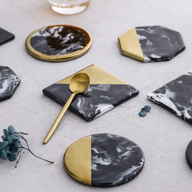 Simple Ceramic Ink Marble Non-slip Cork Insulation Coaster