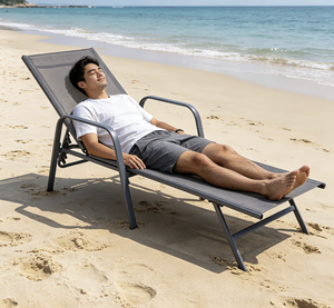Chaise longue portable en acier gris avec accoudoirs et siège en maille respirante pour la plage, le spa, la piscine et le <span class=keywords><strong>bain</strong></span> <span class=keywords><strong>de</strong></span> <span class=keywords><strong>soleil</strong></span> – Vente chaude directe usine - Product Image 5