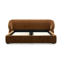 Lit double minimaliste en bois de pin rembourré, avec un design courbé et robuste, en tissu doux, pour la chambre à coucher