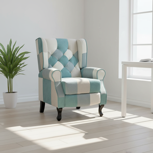 Sillón Individual Moderno <span class=keywords><strong>de</strong></span> Lujo para Sala <span class=keywords><strong>de</strong></span> Estar, Tela Resistente con <span class=keywords><strong>Rayas</strong></span> Azules, Respaldo <span class=keywords><strong>de</strong></span> Madera, Mueble Suave para el Hogar - Product Image 1