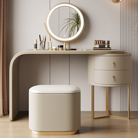 Coiffeuse moderne en bois de pin massif avec miroir éclairé Armoire de rangement cosmétique multifonction écologique pour chambre à coucher