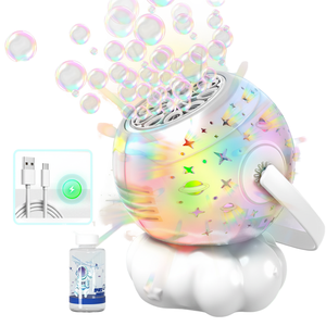 Machine à bulles sur le thème de l'espace avec base nuageuse et chargement USB pour enfants de 2 à 4 ans, jouet en plastique unisexe - Product Image 1