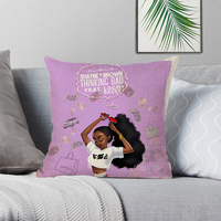 Housse de coussin personnalisée en polyester/lin imprimée numériquement en 3D avec fermeture éclair, style moderne fille africaine