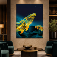 Art mural en verre cristal Baleine Dorée, trois panneaux, scène océanique pour salon, hôtel, salle de séjour, chambre d'enfant, intérieurs côtiers
