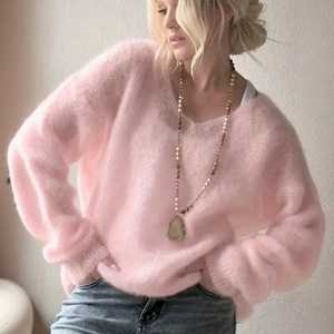 Nuovo Arrivo Autunnale: Maglione da <span class=keywords><strong>Donna</strong></span> Versatile con <span class=keywords><strong>Scollo</strong></span> a <span class=keywords><strong>V</strong></span>, Tinta Unita, Vestibilità Comoda e Stile Rilassato - Product Image 1