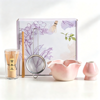Ensemble de 100 pièces de bols à matcha en porcelaine japonaise écologique de 350 ml, motif feuille de lotus, avec fouet et support, style moderne, pour le commerce transfrontalier