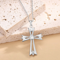 Collier Croix en Argent Sterling 925 avec Moissanite, Pendentif Ajoure en Pierre Ronde de 3,5 mm, Bijoux pour Femmes, Vente en Gros