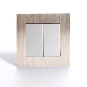 China Manufacturer Brushed Aluminum Electrical Switch Socket 2 Gang 1 Way 2 Way Wall Embedded Switch with CE Certificate