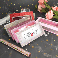 Vente en gros de boîte à cils avec strass imprimé de diamants boîte à cils vide à paillettes bling pour cils de vison à bande complète