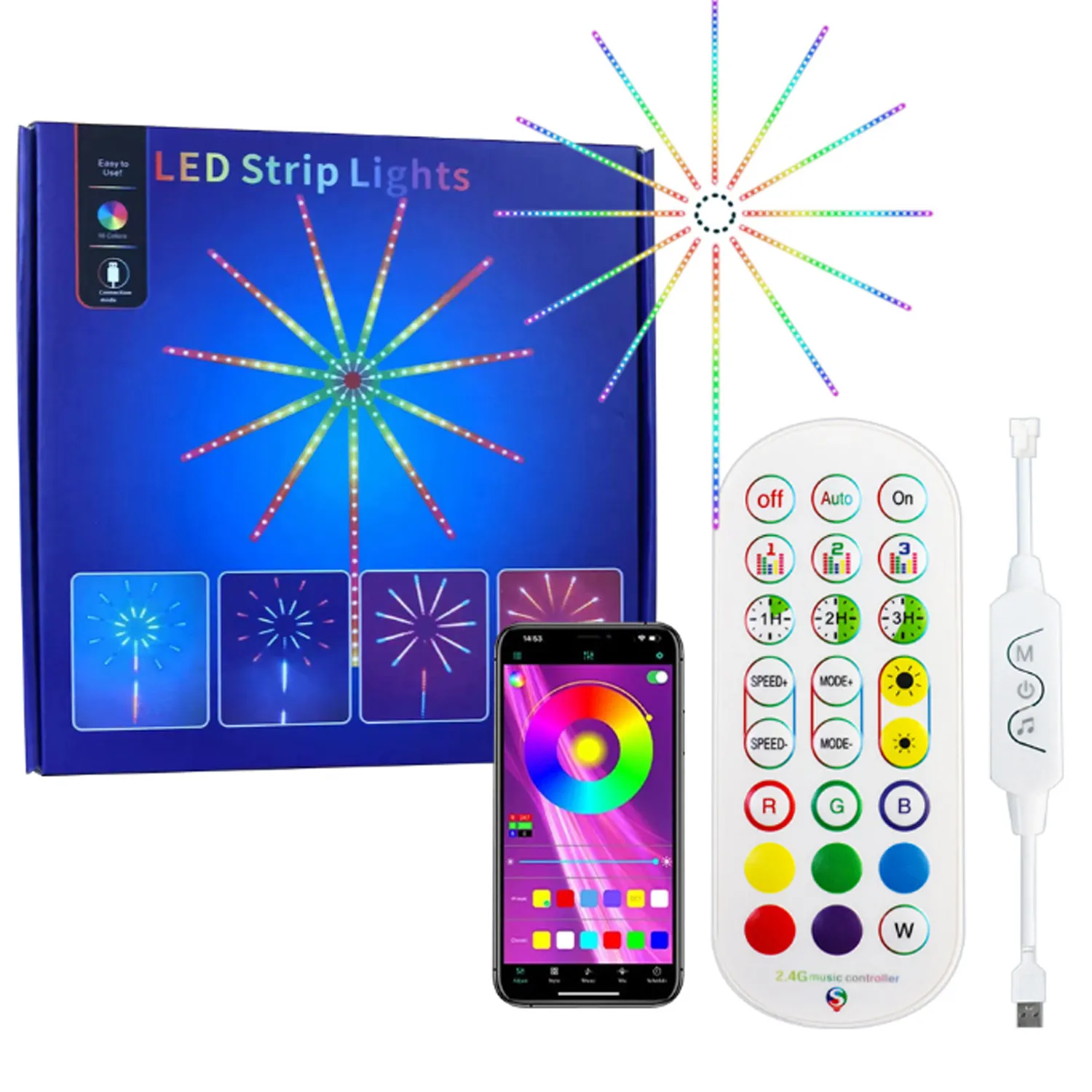 5V 5050 RGB Color Changing Led Firework Light Bluetooth App Phone Control USB RGB Smart Firework LED Strip Lights