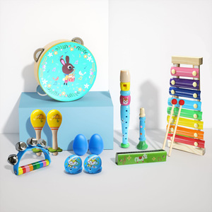Ensemble d'instruments de percussion en bois en gros avec xylophone, tambourin, piccolo, flûte et harmonica pour l'éducation musicale et le jeu des enfants - Product Image 5