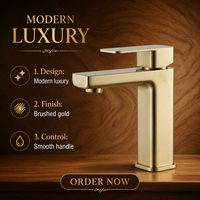 Robinet de lavabo de salle de bain chaud/froid en acier inoxydable 304 doré, avec mitigeur à cartouche céramique, design moderne et minimaliste, à poser sur le comptoir