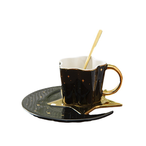 Juego de Taza y Plato de Café de Porcelana China Estilo Europeo con Asa Creativa Chapada en Oro, Forma de Estrella y Luna, Multicolor - Product Image 5