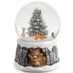 OEM Shape Resin Cristhmans Water Globe Crafts Snow Globe Kids Foxes In Forest With Deer Winter Wonderland Tree Water Ball