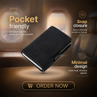 Dompet Kartu Kredit Kulit PU Vintage dengan Tombol Logam Aluminium Alloy dan Tempat Kartu Pop Up