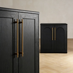 <span class=keywords><strong>Buffet</strong></span> compact contemporain en bois <span class=keywords><strong>noir</strong></span> MDF PB avec de longues poignées dorées pour le salon et la salle à manger - Product Image 2