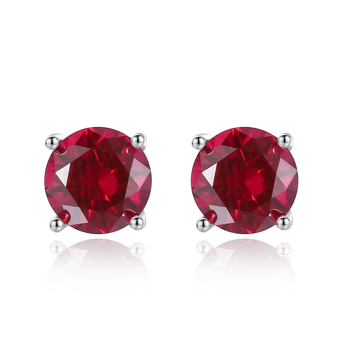 Simple Jewelry 925 Sterling Silver Cubic Zirconia Ruby Color Stud Earrings For Girls
