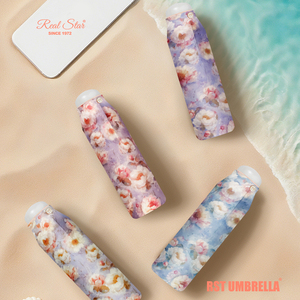 Mini paraguas pequeño con estampado de flores y estrellas reales, marco dorado, Anti UV, cinco pliegues, 6 costillas - Product Image 4