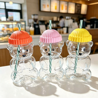 Gobelet en verre en forme d'ours avec couvercle et paille, tasse transparente pour boissons froides et cadeaux