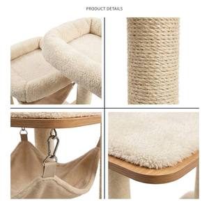 Arbre à <span class=keywords><strong>chat</strong></span> en bois robuste avec nid en peluche de luxe et poteau à gratter en sisal, mobilier multi-niveaux pour chats de petite et moyenne taille - Product Image 3