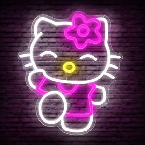 Letrero de Neón Acrílico Personalizado de Hello Kitty, Linda Luz de Neón LED Rosa y Blanca para Decoración de Pared de Dormitorio - Product Image 1