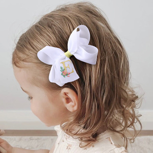 Cn 2pcs Boutique Grosgrain Ribbon tóc Bow Clip Pastel Thêu Hoa Thư tóc Clip cô gái trẻ em - Product Image 6