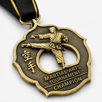 Médailles personnalisées en alliage de zinc 3D pour arts martiaux de karaté, couleur or antique, creuses, pour tournois, récompenses de champion avec ruban