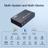 Sipolar A173 Hub USB 3.0 industriel en métal à 7 ports USB 3.0 12V 5A avec indicateurs LED bleus Alimentation USB pour ordinateur portable