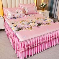 Nouvelle jupe de lit en soie glacée style Parisien, motif floral, lavable en machine, pour l'été