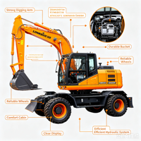 KATOCASE Excavator Roda 6 Ton Yuchai Momen Beban Tinggi Kapasitas Bucket 0.22m Tipe Penggerak Jalan untuk Pemeliharaan Kota