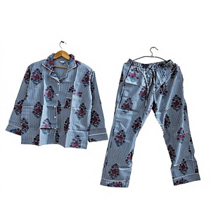 Floral Print Men's Long Sleeve Pajama Set 100% Cotton Satin Fabric Casual Sleepwear Spring Season Woven Pattern <b>gift</b> for her - Product Image 1
