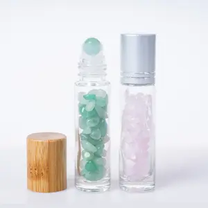 10Ml Natuurlijke Kristal Jade Roll Bal Bamboe Cap Glazen Rol Etherische Olie Flessen