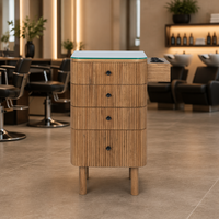 Chariot de Salon en Bois de Noyer au Design Moderne, Station de Coiffure Mobile avec Miroir et Support pour Sèche-Cheveux