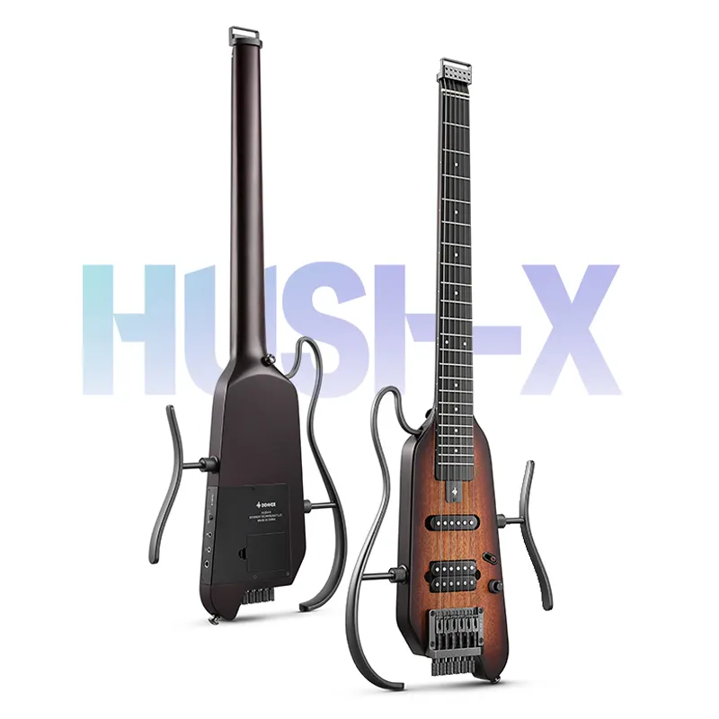 Donner HUSH-X gitar listrik 38 inci, teknologi kunci gitar listrik nol desain, gitar listrik Headless portabel