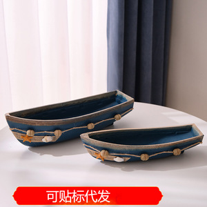 ของตกแต่งเรือไม้สไตล์เมดิเตอร์เรเนียน 2 ชิ้น งานศิลปะติดผนังบ้าน ของประดับตกแต่งรูปทรงไม่สม่ำเสมอ วัสดุ MDF - Product Image 5